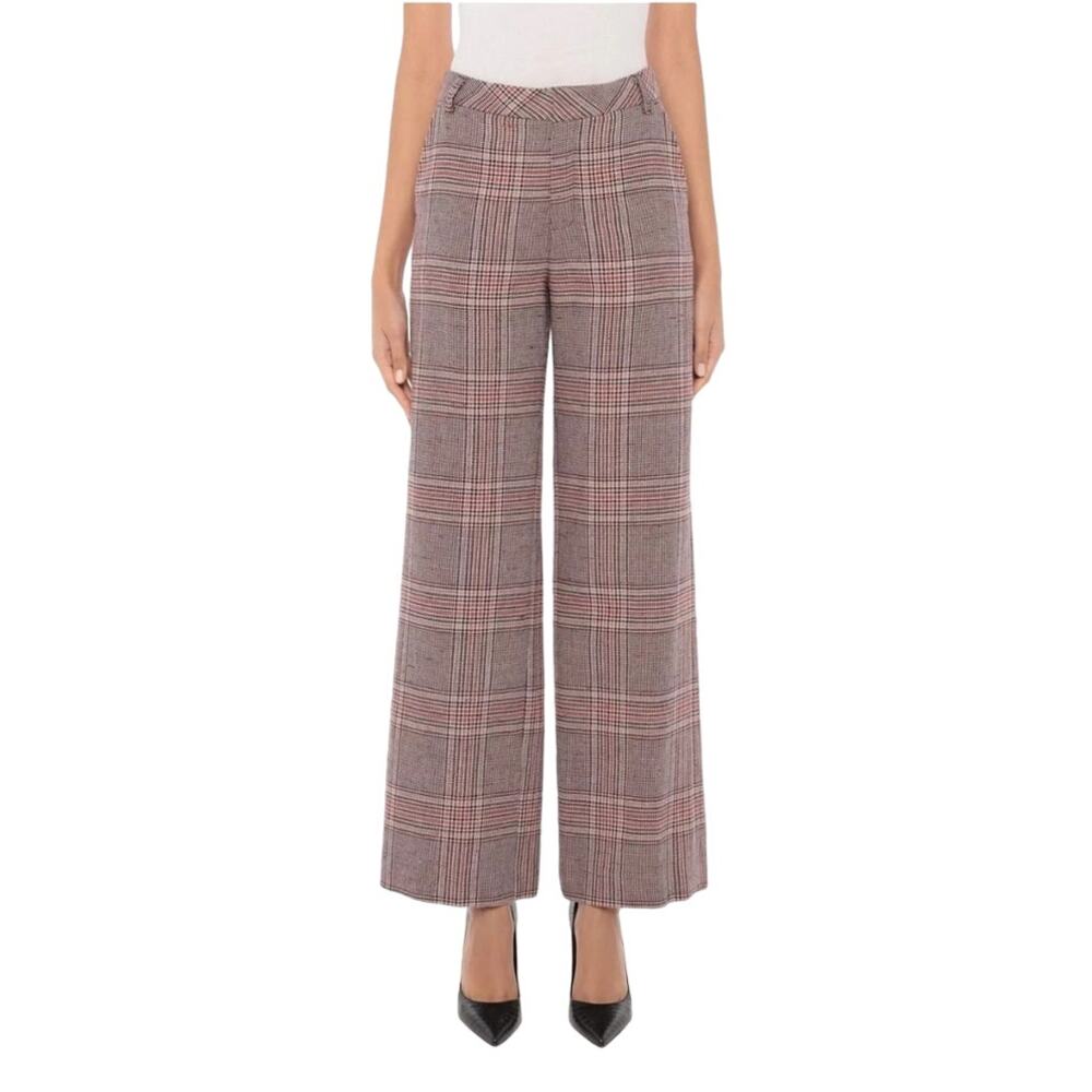 Gestuz Sari Linen Blend Prince of Wales Plaid Wide Leg Trousers M Career Chic